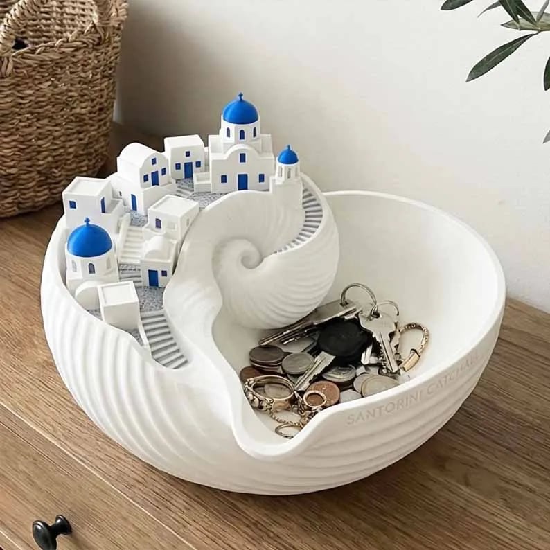 🔥Last Day 50% OFF – 🌊 Hand-Painted Santorini Catchall Bowl | Limited Coastal Decor ✨