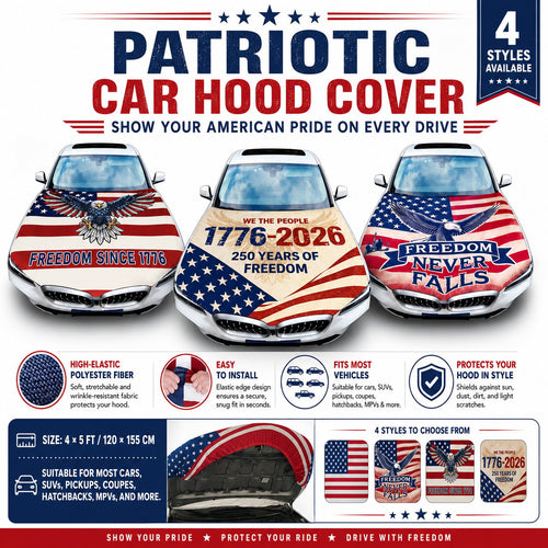 🇺🇸 Universal American Hood Flag Cover 🔥 Secure Buckle Design for Stable Highway Driving 🦅 Fits Most Cars, SUVs & Pickups[Buy 2 Free Shipping]