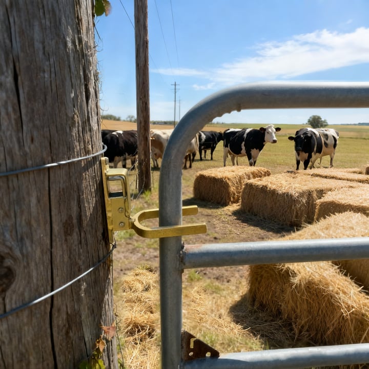 🔥LAST DAY 49% OFF🔥Instant Locking Gate Latch – Prevents Cattle, Sheep & Horses From Escaping