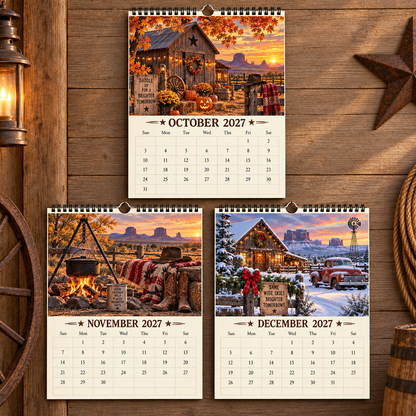 American West 2027 Wall Calendar – Dust, Denim & Open Roads, Vintage Western Cowboy Scenery Art Calendar