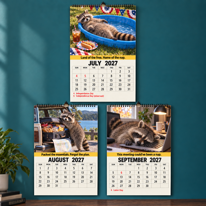 Trash Panda Energy 2027 Wall Calendar – Funny Raccoons & Everyday Chaos