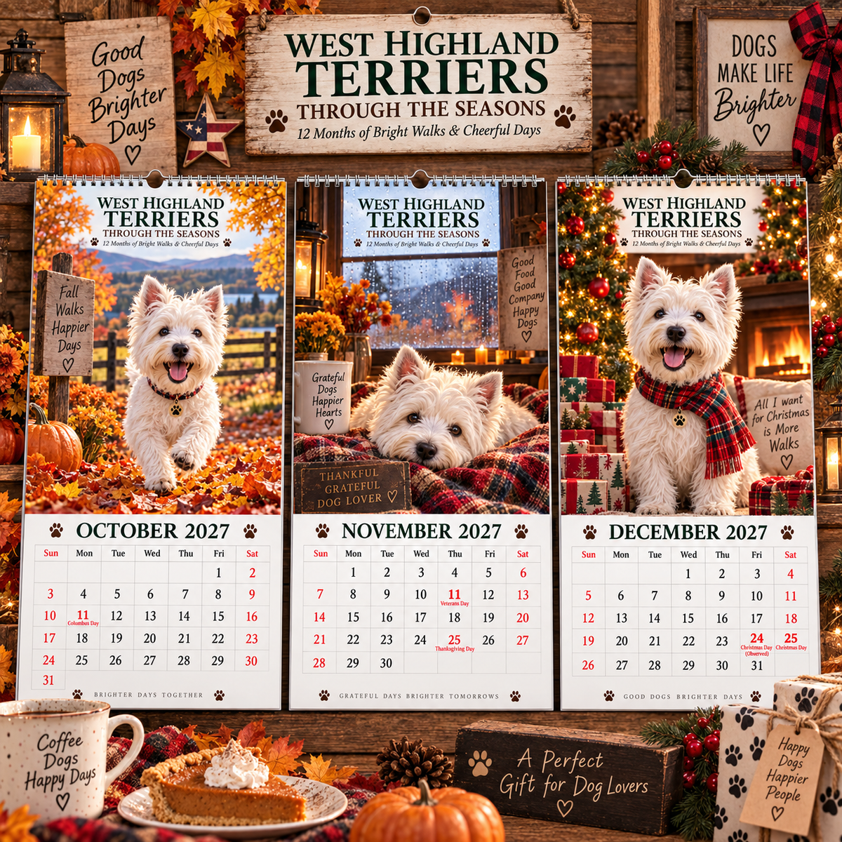 ✨🌲2027 West Highland Terriers Through The Seasons Calendar🐶