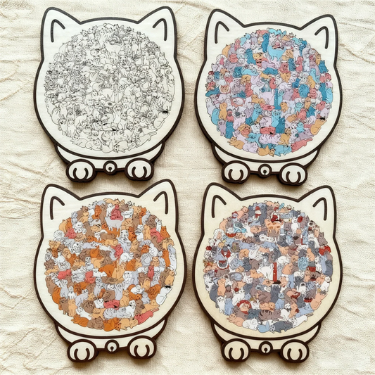 🎁Christmas Sale 49% OFF🎅135-Piece Morandi-Colored Cat Shaped Wooden Jigsaw Puzzle