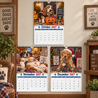 Dad Bod Dogs 2027 Wall Calendar‑ Grill, Mow, Nap, Repeat, Funny Dog Dad Humor Wall Calendar