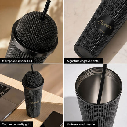 Superstar Microphone-Shaped Tumbler | Unique Gold & Black Drinkware
