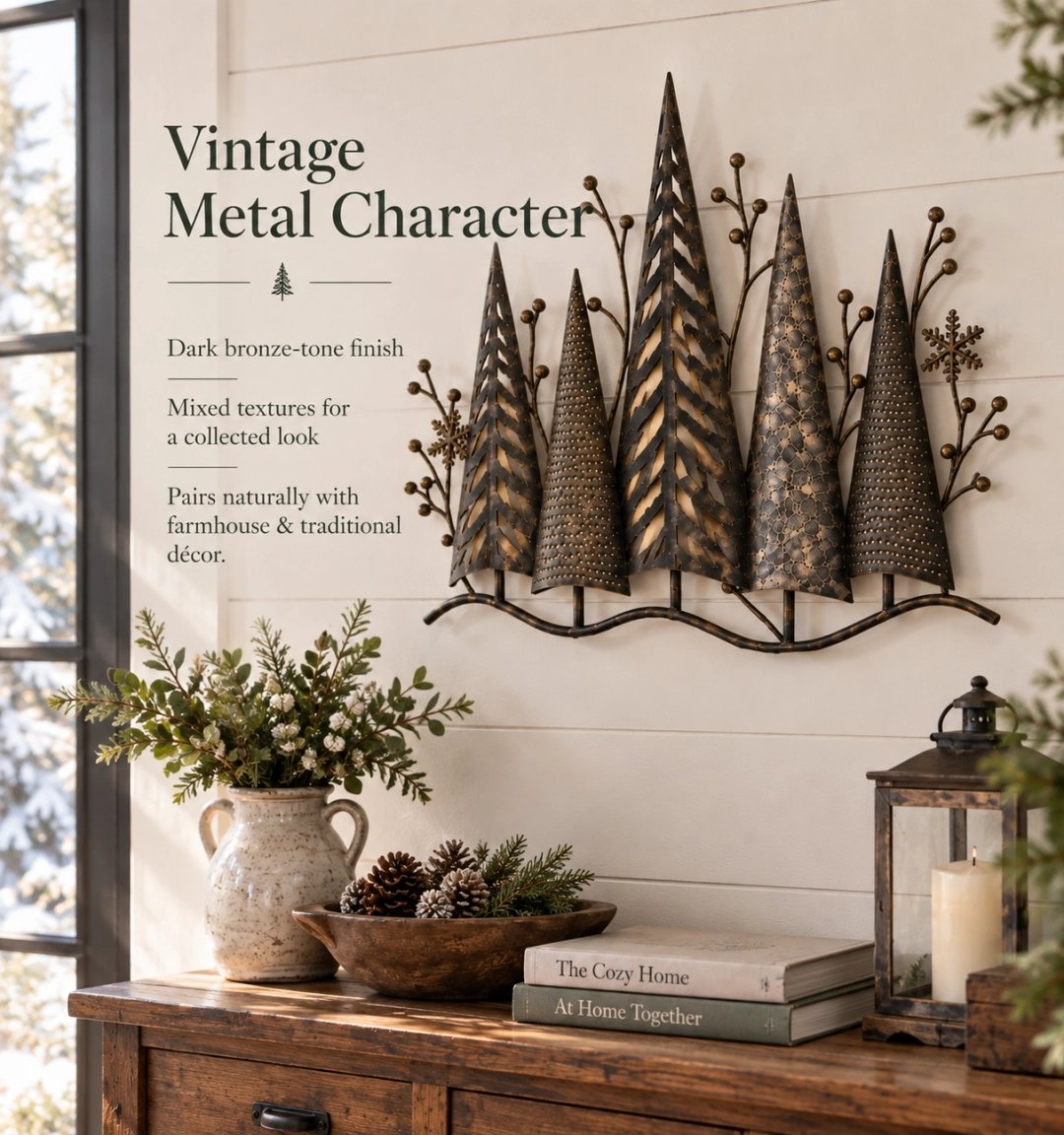 🎄🕯️Vintage-Wanddekoration aus Metall mit Waldmotiv und Beleuchtung🌙