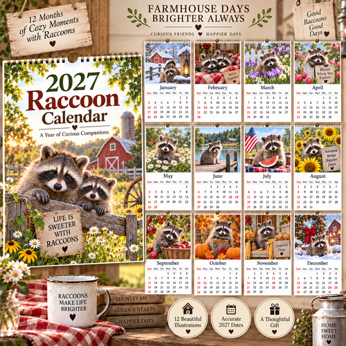 📅 2027 Raccoon Calendar｜A4 Hanging Calendar