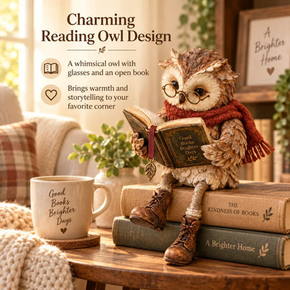 Reading Owl Figurine – Whimsical Bookish Shelf Sitter With Glasses & Dangling Boots