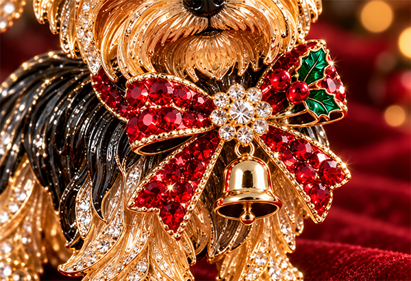 Red bow and golden bell detail