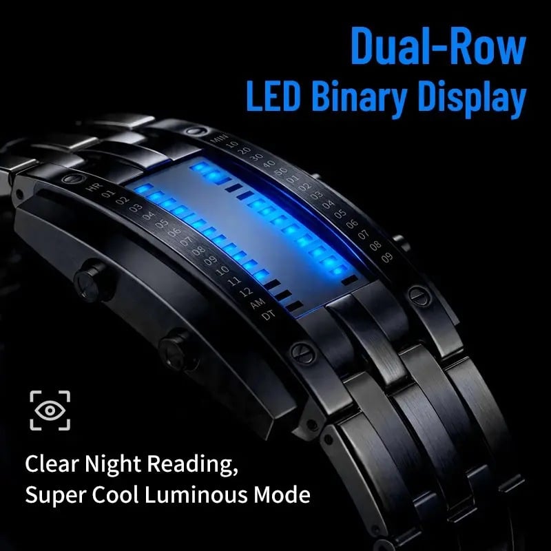 🔥Binary LED Digital Watch, Square Face with Zinc Alloy Band, Unisex Casual Timepiece