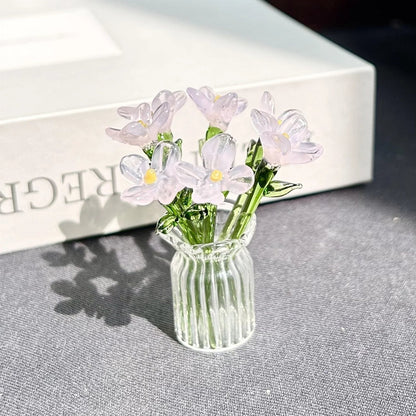 Mini Glass Flower Ornament Crafts Artificial Flower Floral Figurine