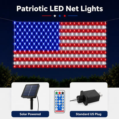 ⚡Hot Sales 🔥Solar American Flag Lights Outdoor American Flag Net Lights