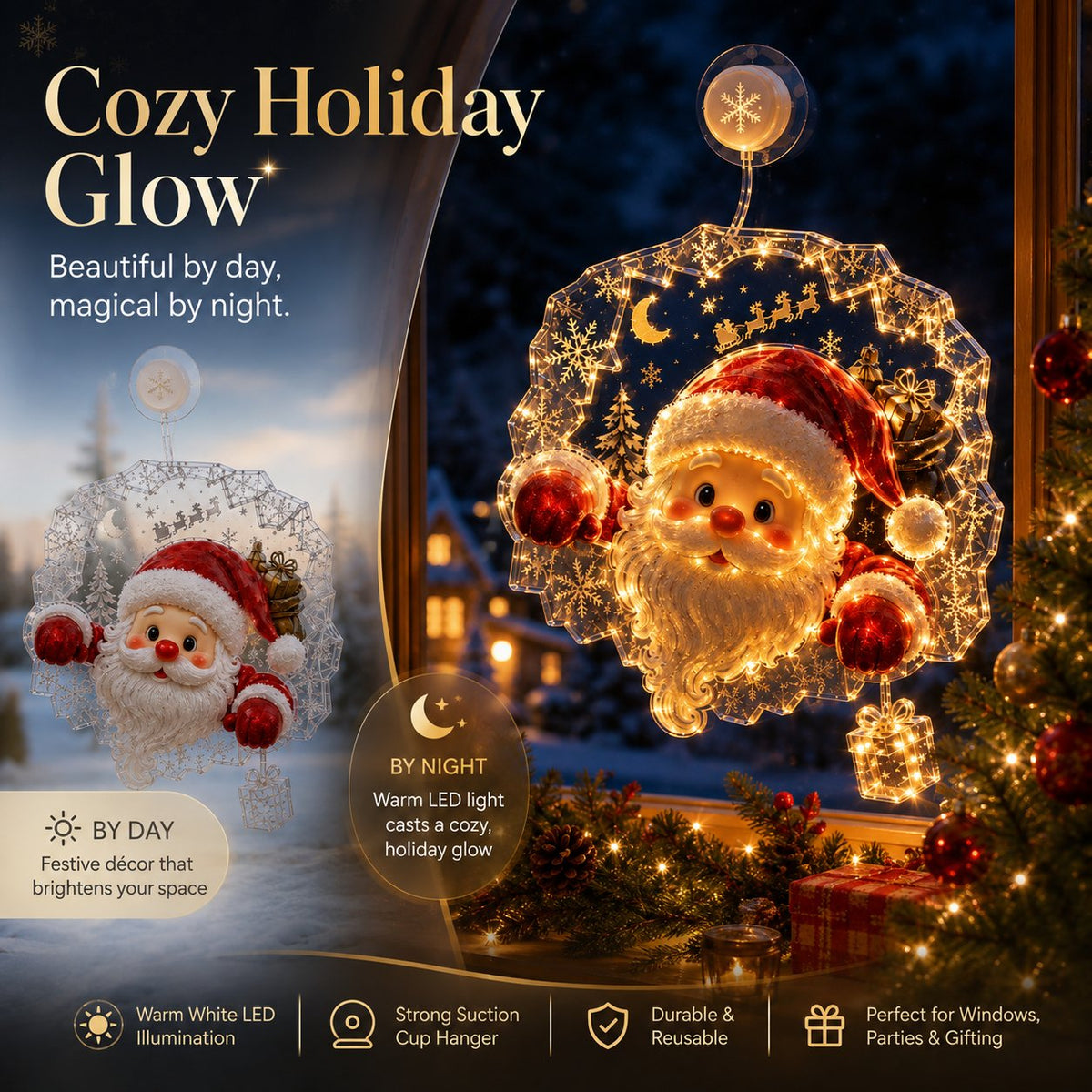 ✨⏳ Last Day 49% OFF – 🎄Lighted Christmas Window Decoration with Suction Cup | Warm LED Window Light with Double-Layer Design & Multiple Festive Styles ✨