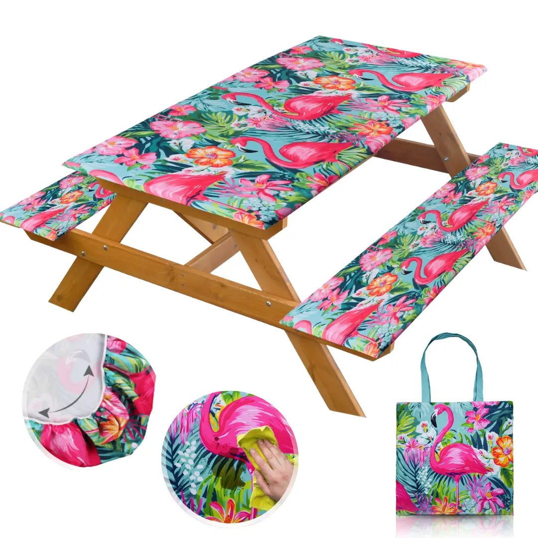 🧺 RNOONY Stretch Picnic Tablecloth Set | Bench Covers + Carry Bag Included 👜