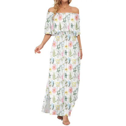 🔥Women's Off The Shoulder Dress Wedding Guest Dress Summer Casual Long Ruffle Party Side Split Beach Maxi Dresses