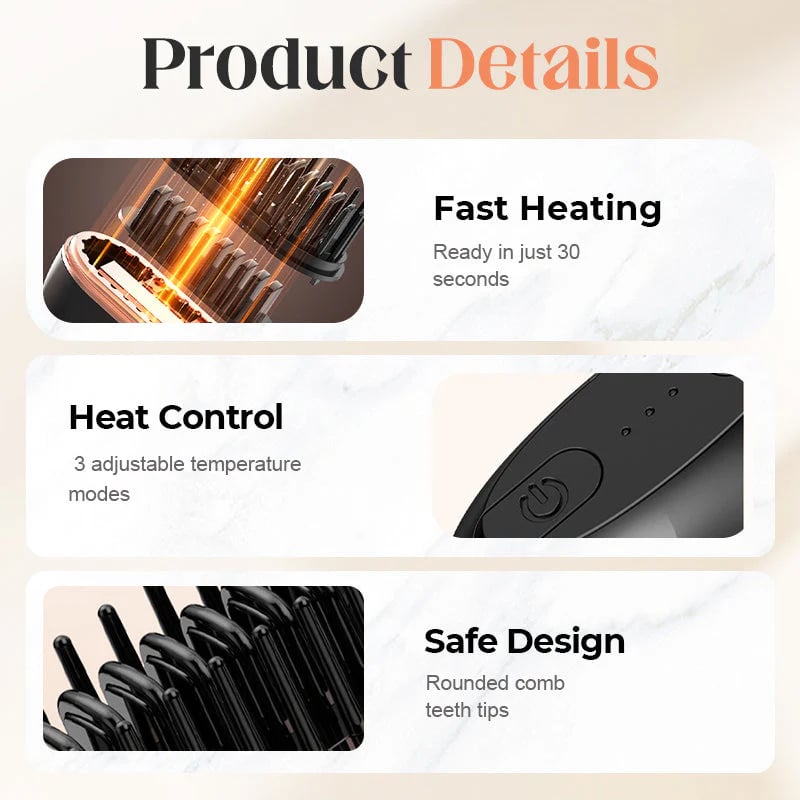Mini Cordless Hair Straightener Comb