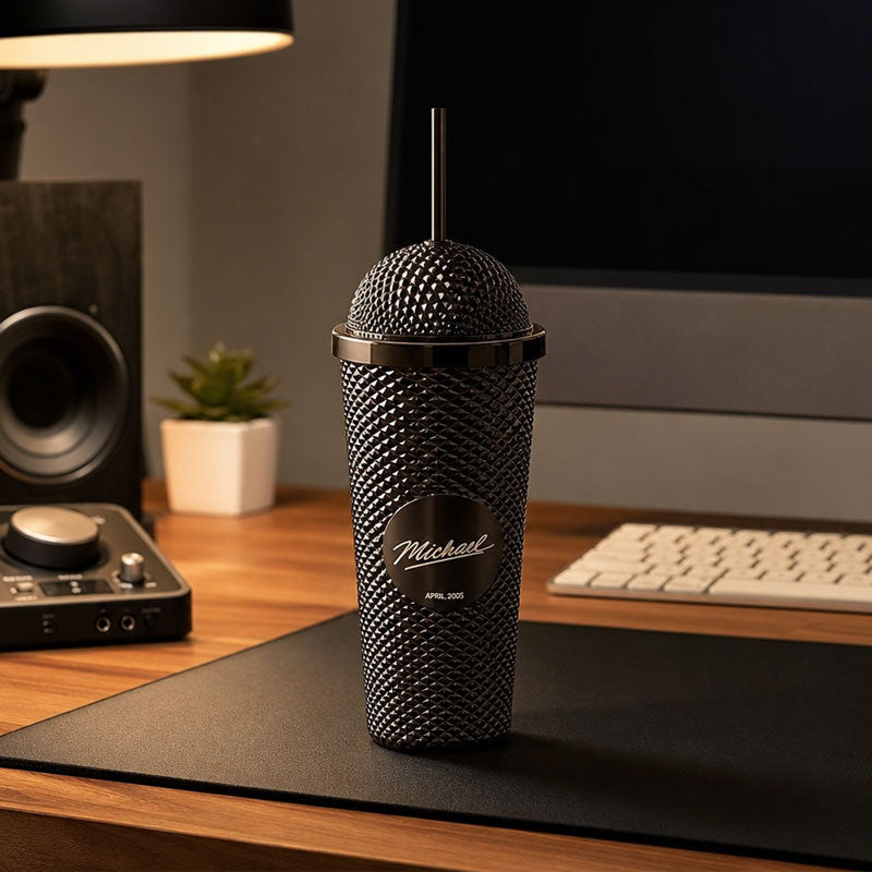 Superstar Microphone-Shaped Tumbler | Unique Gold & Black Drinkware