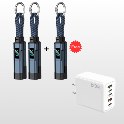 🔌 4-in-1 Charging Cable with Digital Display & Keychain – Fast-Charging, Kink-Resistant & Compact