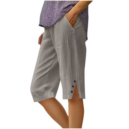 👖Women's Casual Solid Color Pocket Capri Pants