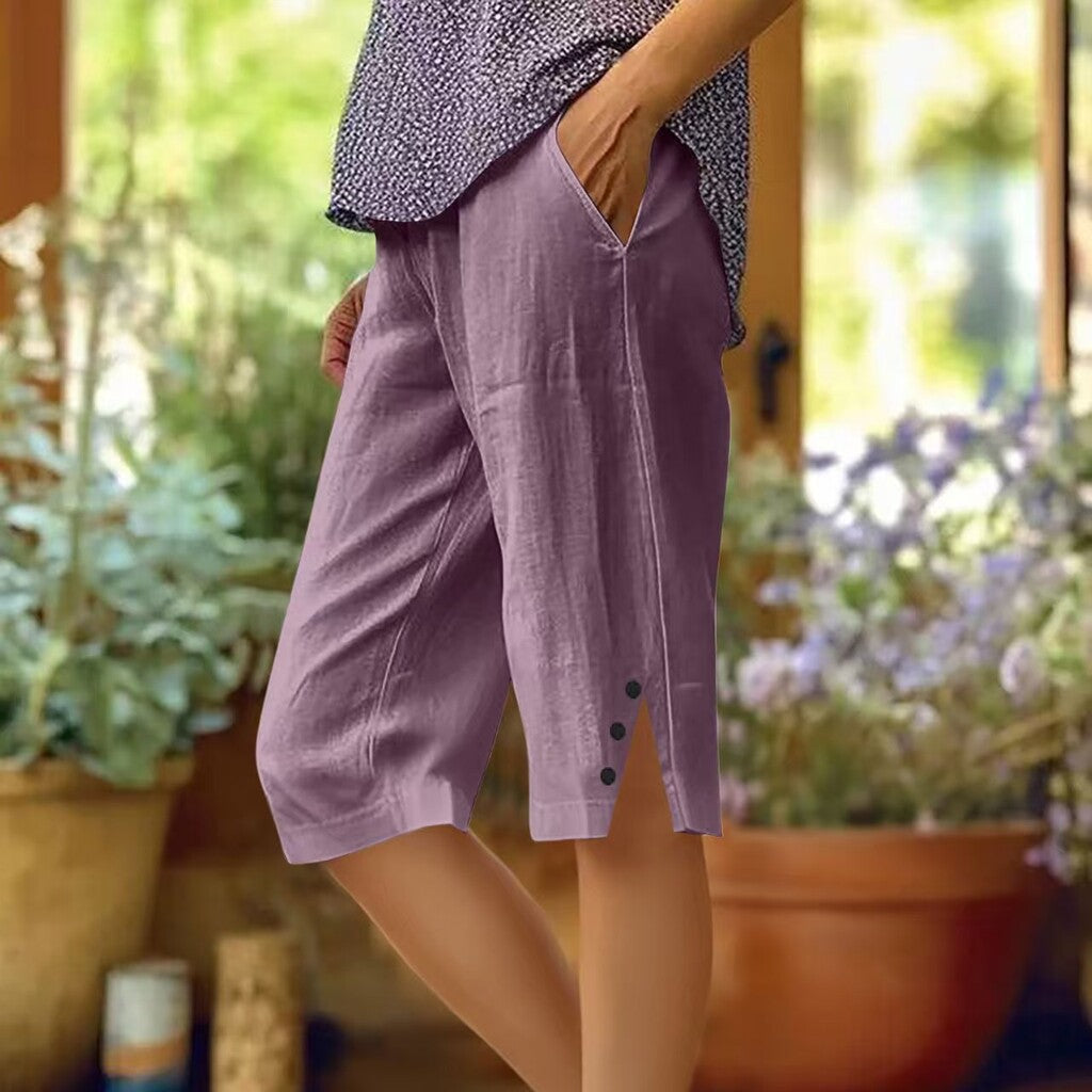 👖Women's Casual Solid Color Pocket Capri Pants