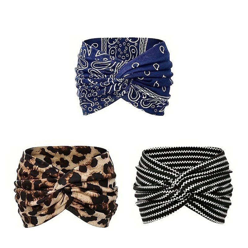 Bohemian-style hairband with a paisley print, wide elasticated hairband