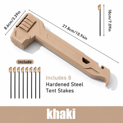 🔨2-in-1 Tent Stake Hammer with Built-In Storage for 8 Stakes and Stake Puller for Outdoor Camping