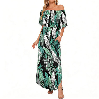 🔥Women's Off The Shoulder Dress Wedding Guest Dress Summer Casual Long Ruffle Party Side Split Beach Maxi Dresses