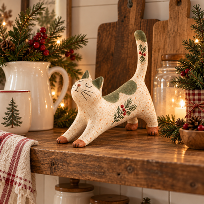 🐈🎄 Woodland Christmas Cat Figurine - a cosy little woodland friend for your holiday home