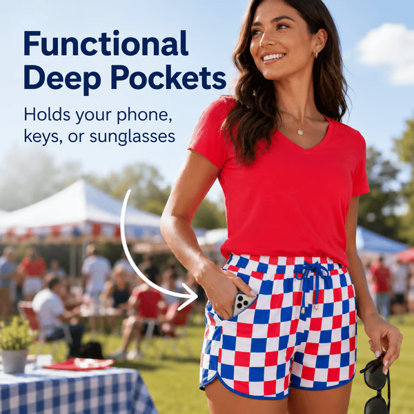🇺🇸 Patriotic Checkered Casual Shorts for Women