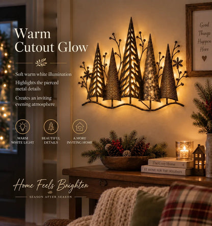 🎄🕯️Vintage-Wanddekoration aus Metall mit Waldmotiv und Beleuchtung🌙
