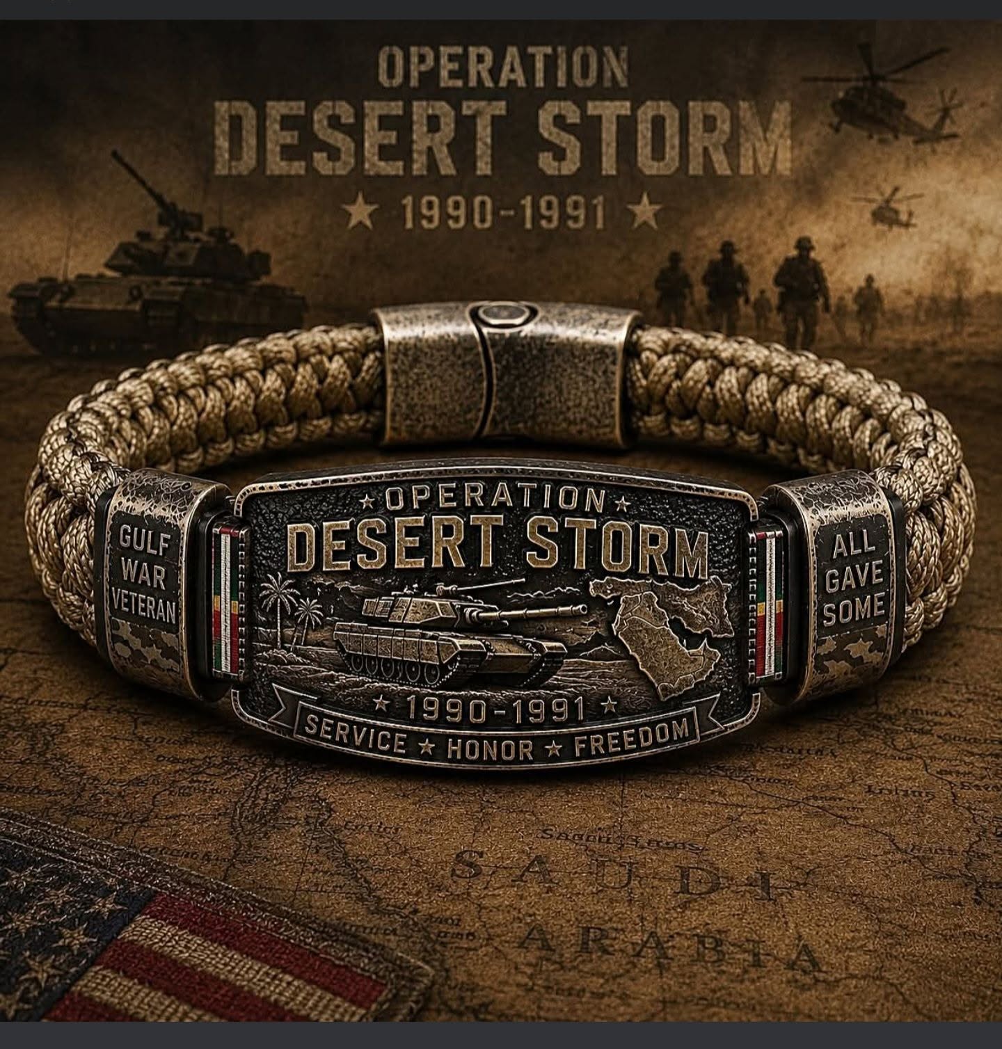 Operation Desert Storm Veteran Paracord Bracelet, Gulf War Service Memorial Honor Wristband