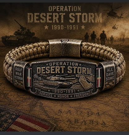 Operation Desert Storm Veteran Paracord Bracelet, Gulf War Service Memorial Honor Wristband