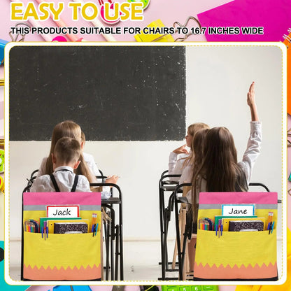 🌈 Classroom Chairback Storage Pockets with Name Slots✏️📚