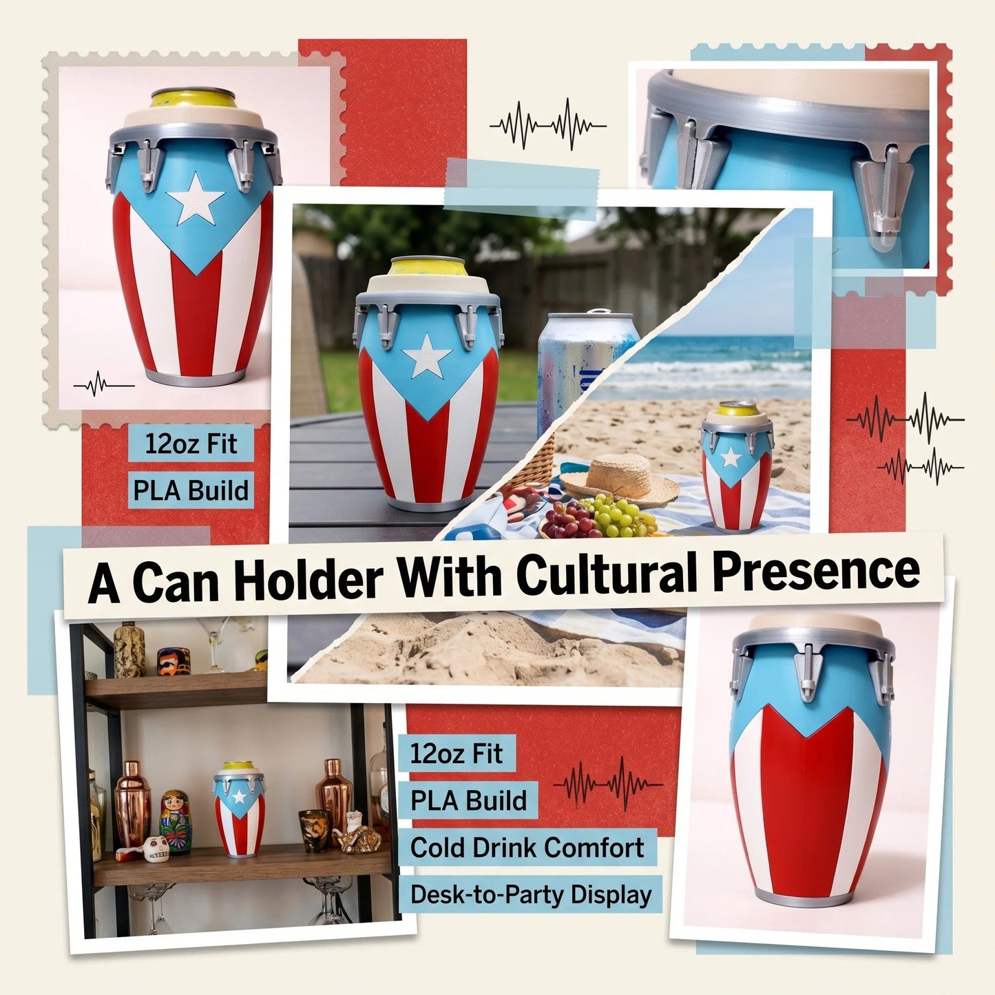 🪘Conga-Style Can Holder – Celebrate Caribbean Pride, One Sip at a Time
