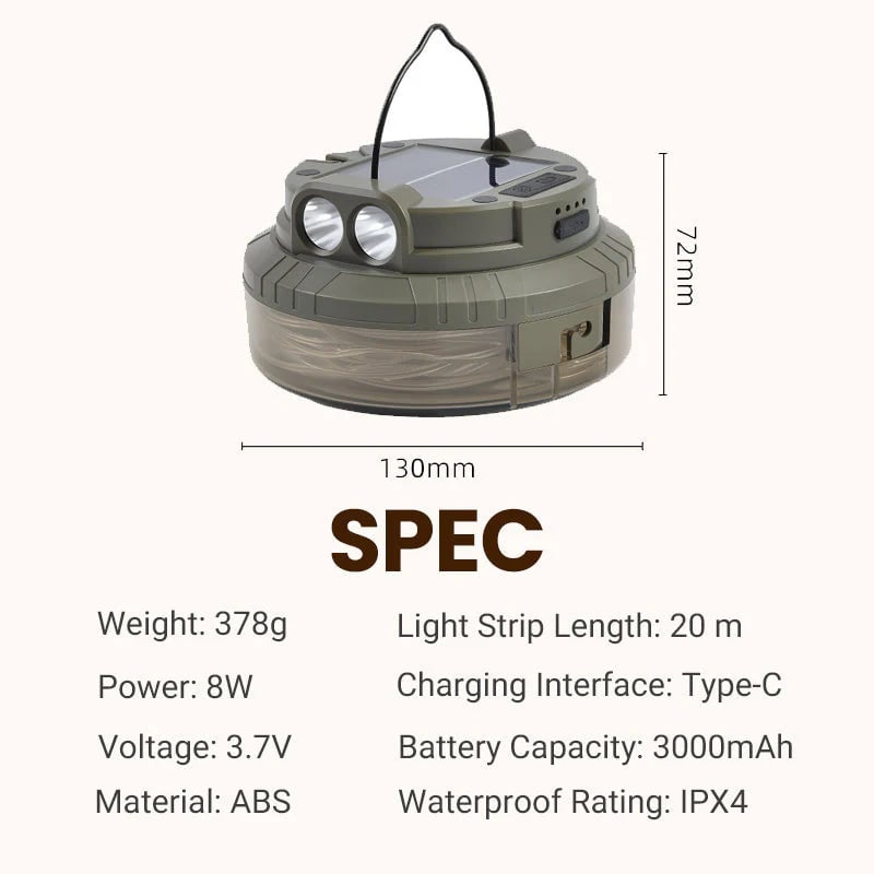 Solar Camping Light with 20m Light Strip