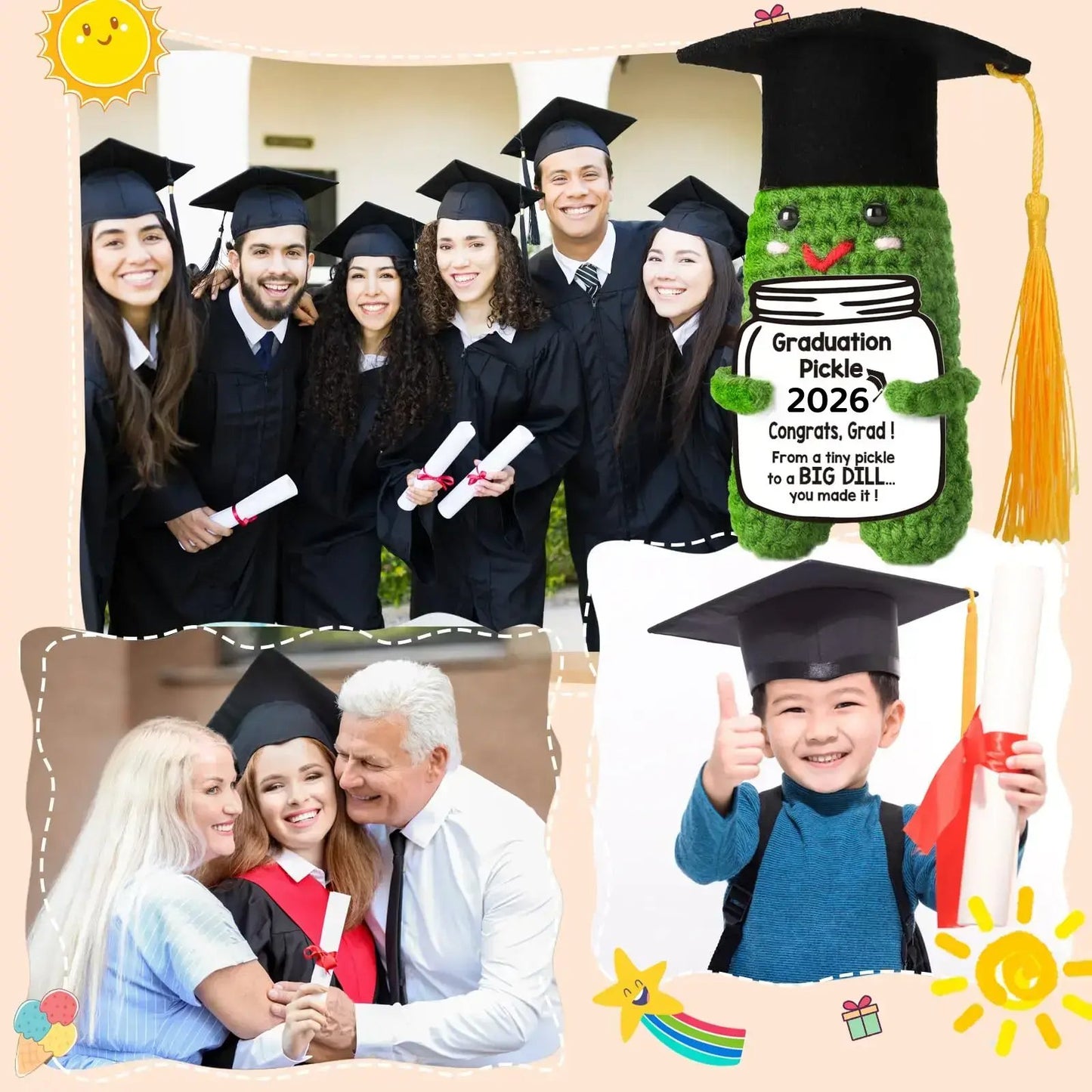 🎓Graduation Pickle Funny Handmade Crochet Grad Gifts for Him Her