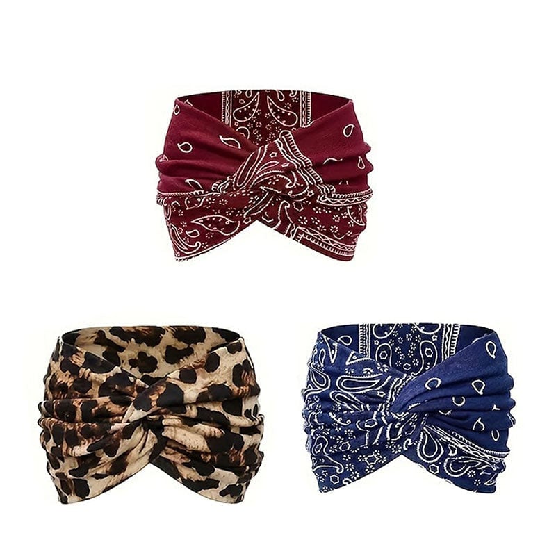Bohemian-style hairband with a paisley print, wide elasticated hairband
