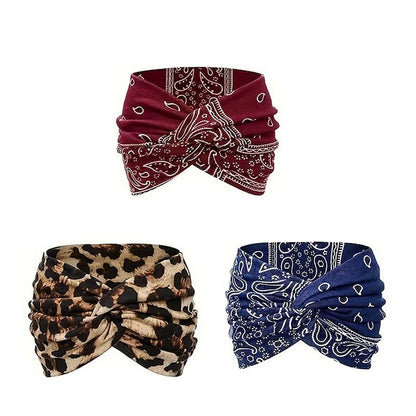 Bohemian-style hairband with a paisley print, wide elasticated hairband