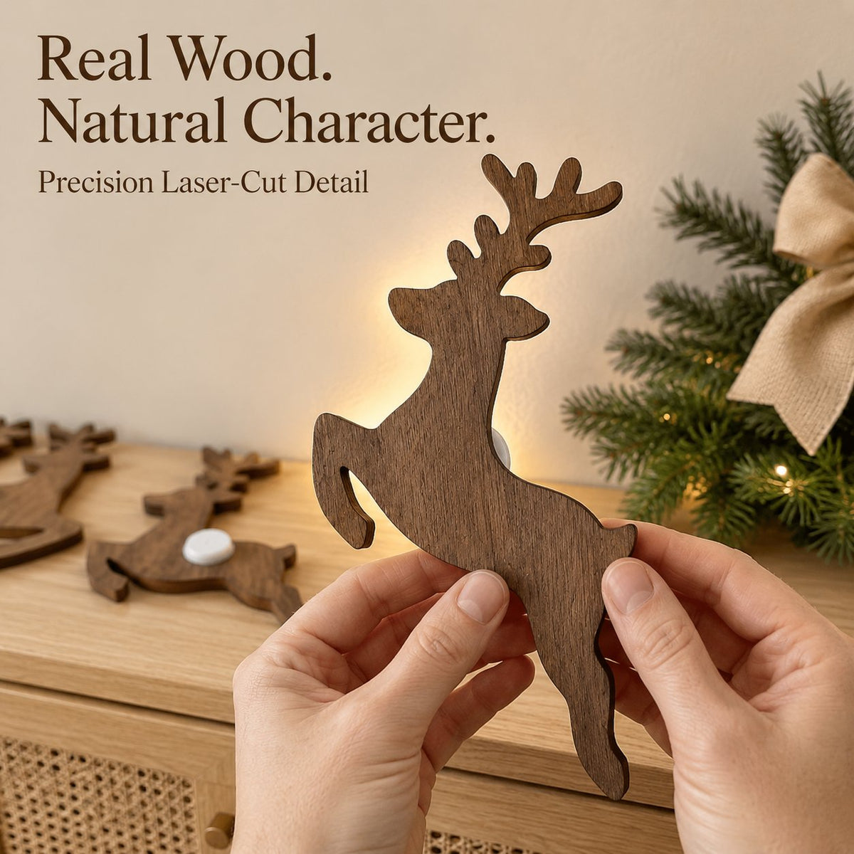 ✨Light-Up Wooden Reindeer | Warm Amber Glow | Zero-Tool Holiday Magic