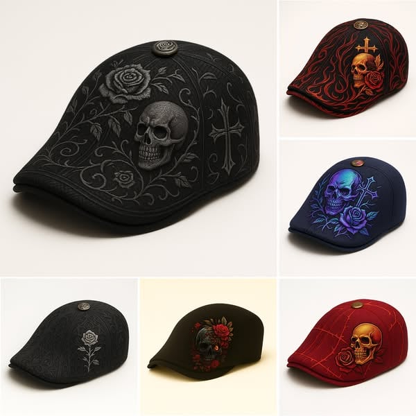 🔥Last Day 50% OFF 💀Handcrafted Skull & Thorn embroidered Flat Cap