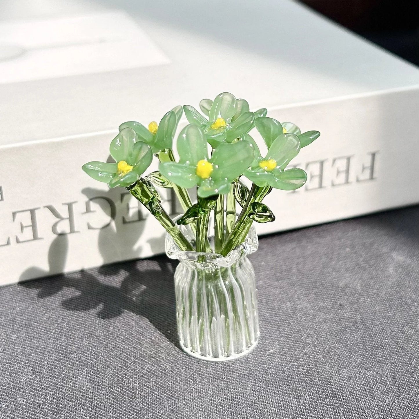 Mini Glass Flower Ornament Crafts Artificial Flower Floral Figurine