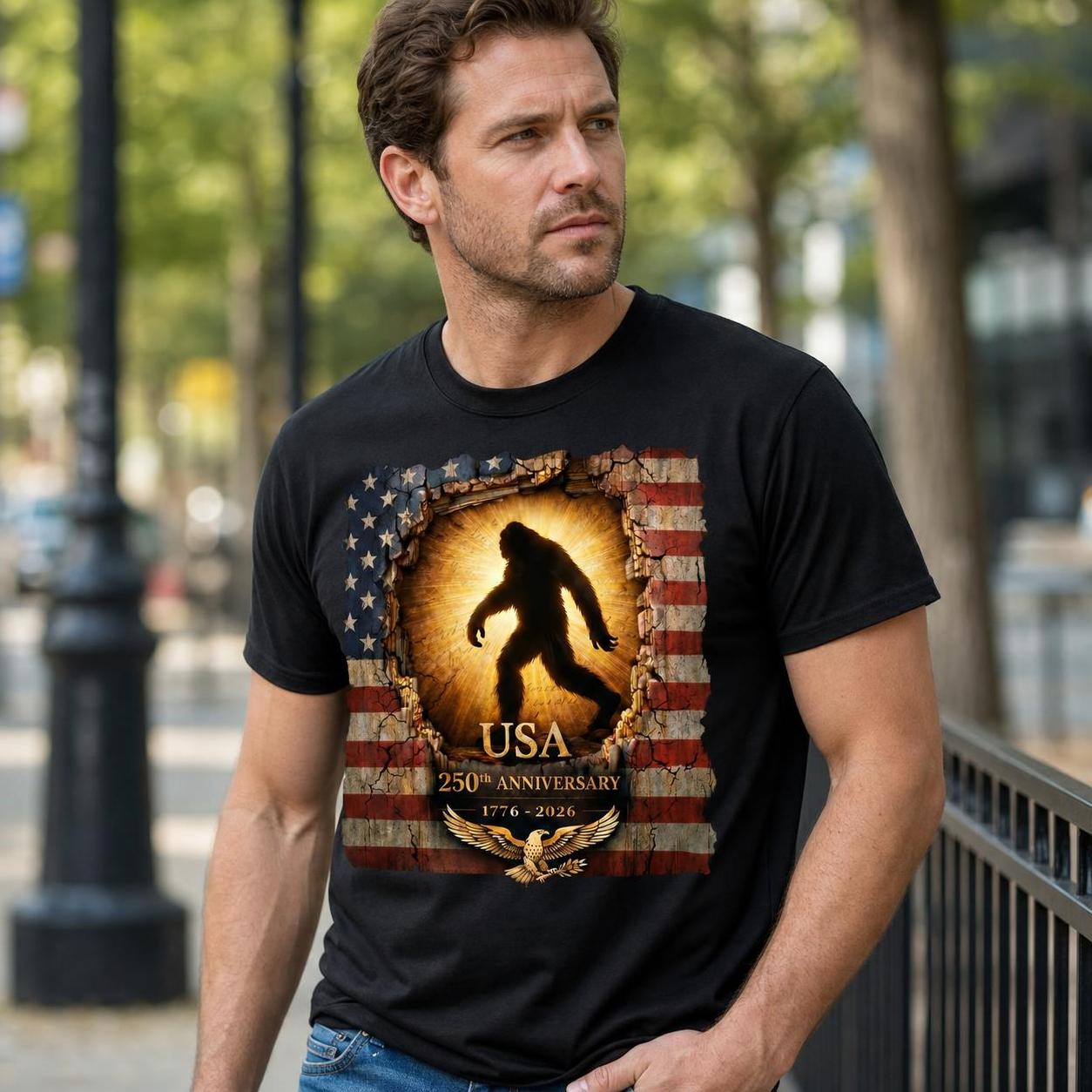 USA 250th Anniversary Bigfoot Patriotic T-Shirt
