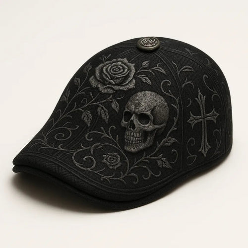 🔥Last Day 50% OFF 💀Handcrafted Skull & Thorn embroidered Flat Cap