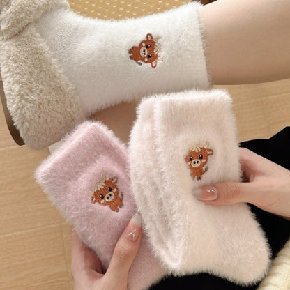 5 Pairs Cartoon Highland Cow Plush Socks for Cold-Free Home Comfort Warmth