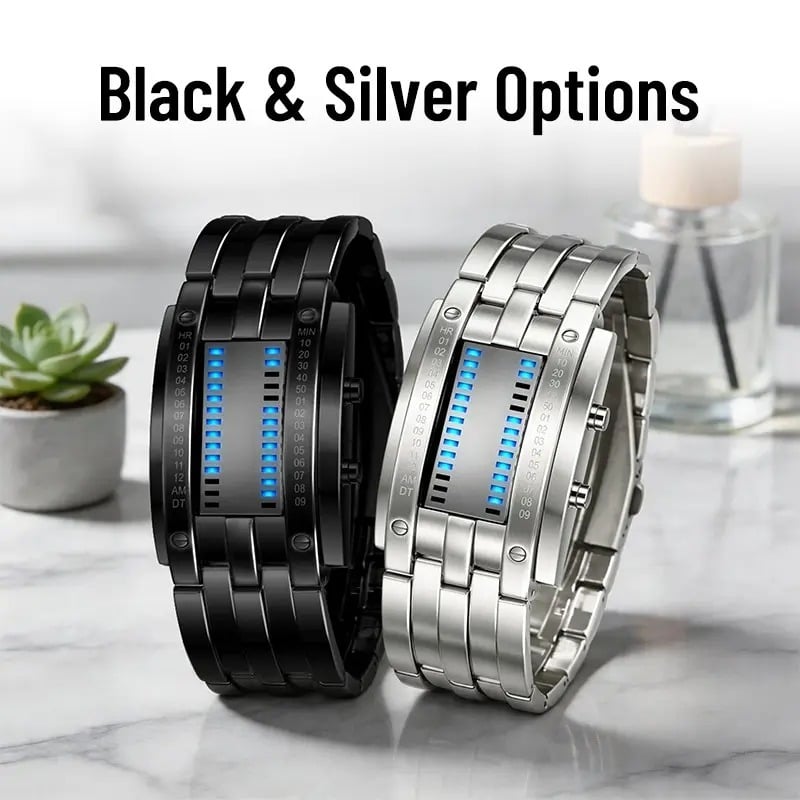 🔥Binary LED Digital Watch, Square Face with Zinc Alloy Band, Unisex Casual Timepiece