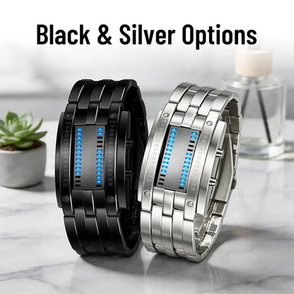 🔥Binary LED Digital Watch, Square Face with Zinc Alloy Band, Unisex Casual Timepiece