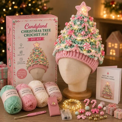 🎄Complete Light-Up Christmas Tree Crochet Hat DIY Kit