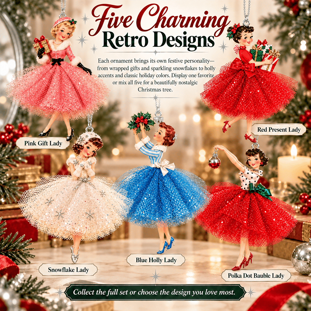 Vintage Christmas Lady Ornaments – 1950s-Inspired Holiday Charm 🎄