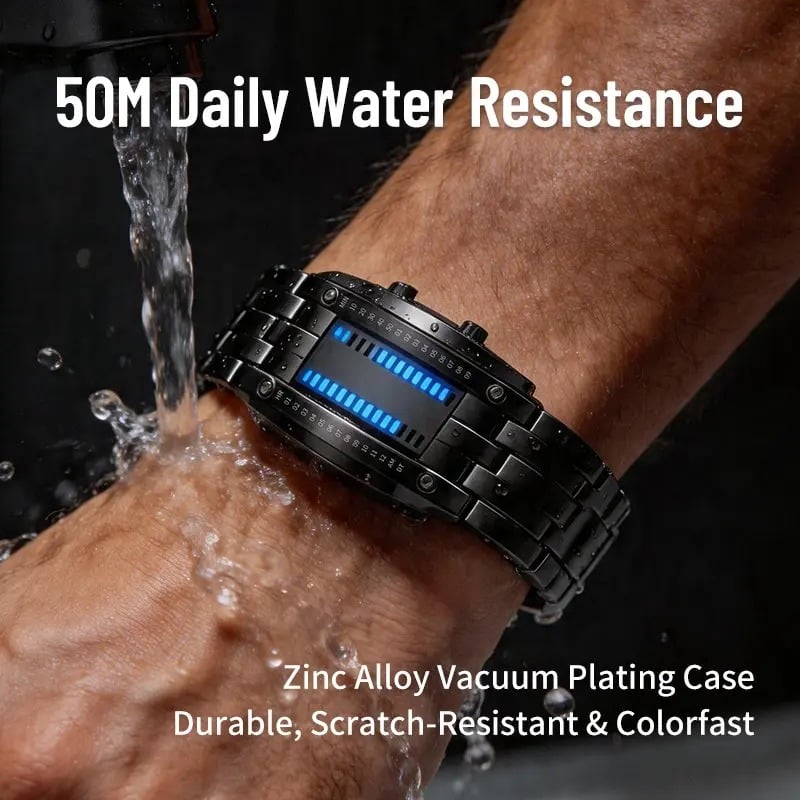 🔥Binary LED Digital Watch, Square Face with Zinc Alloy Band, Unisex Casual Timepiece