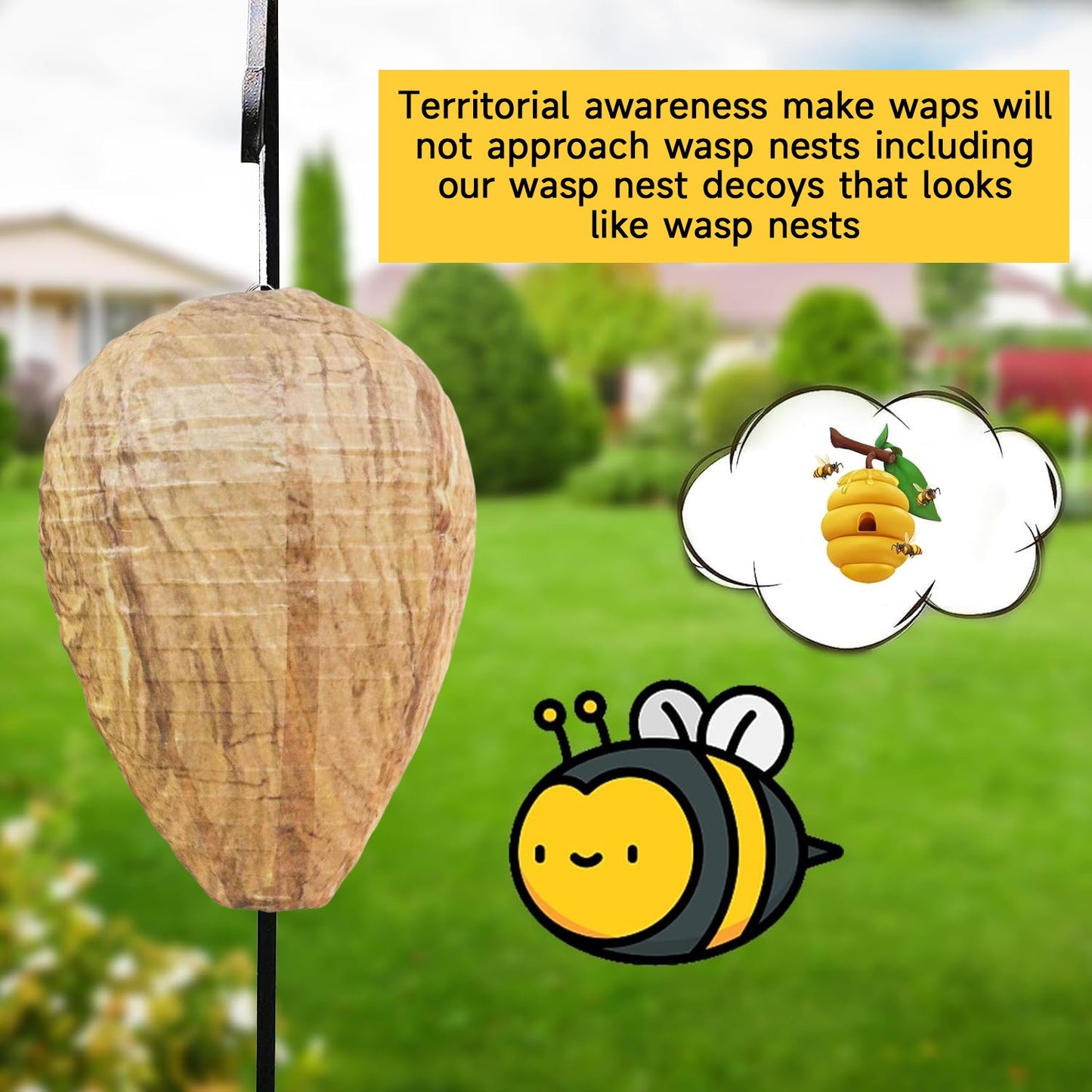 🐝Outdoor Hanging Fake Hornet Nest, Natural Wasp Repellent (8.6*11 inch)👍